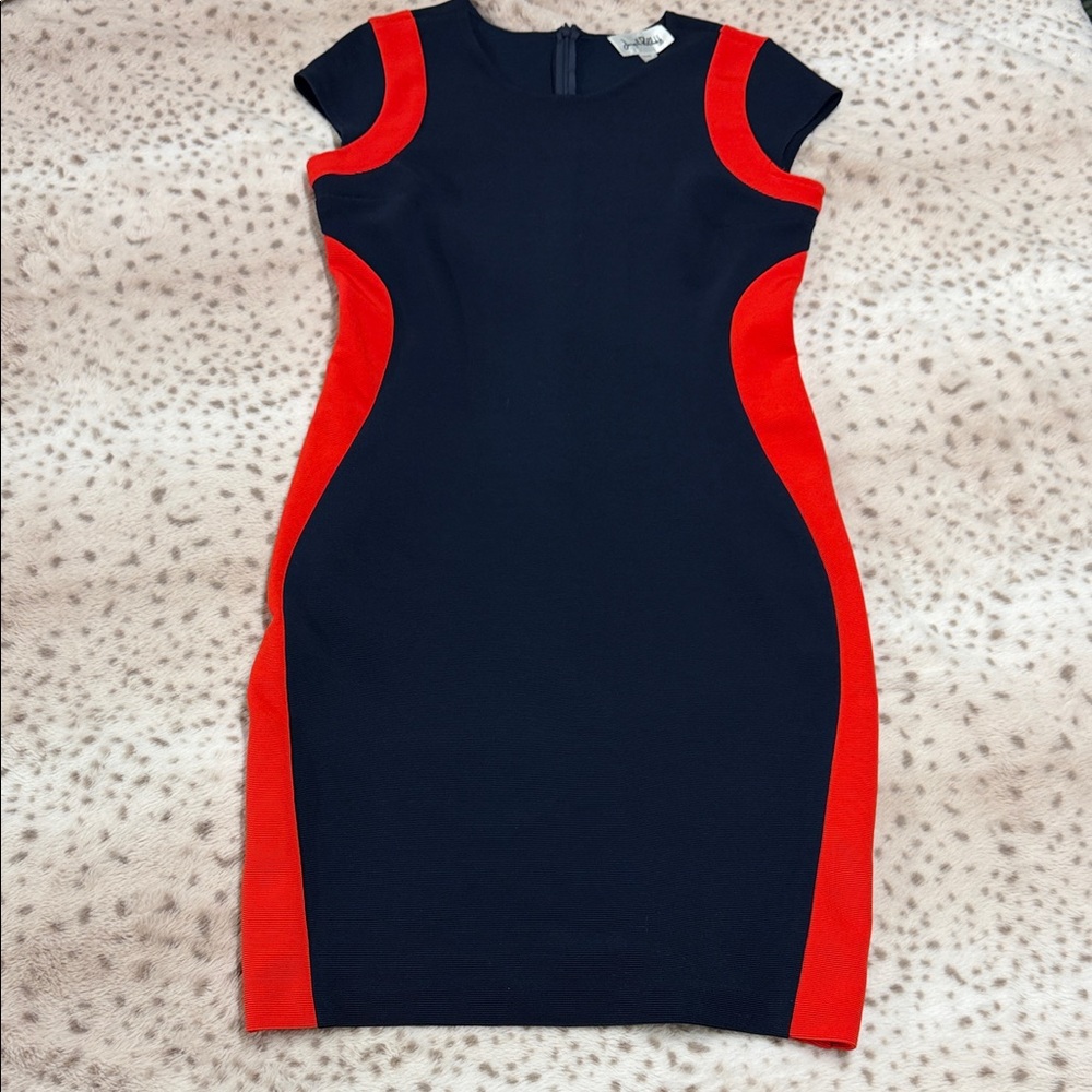 Joseph Ribkoff Navy and Red Colorblock Sheath Dress